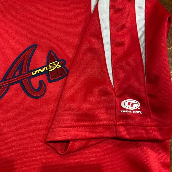 True Fan MLB Atlanta Braves Baseball Red Gray Button Down Jersey Men's Size 2XL - Picture 3 of 9